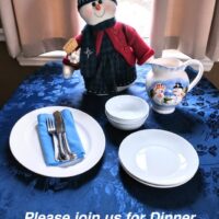 please join us for dinner snow girl table