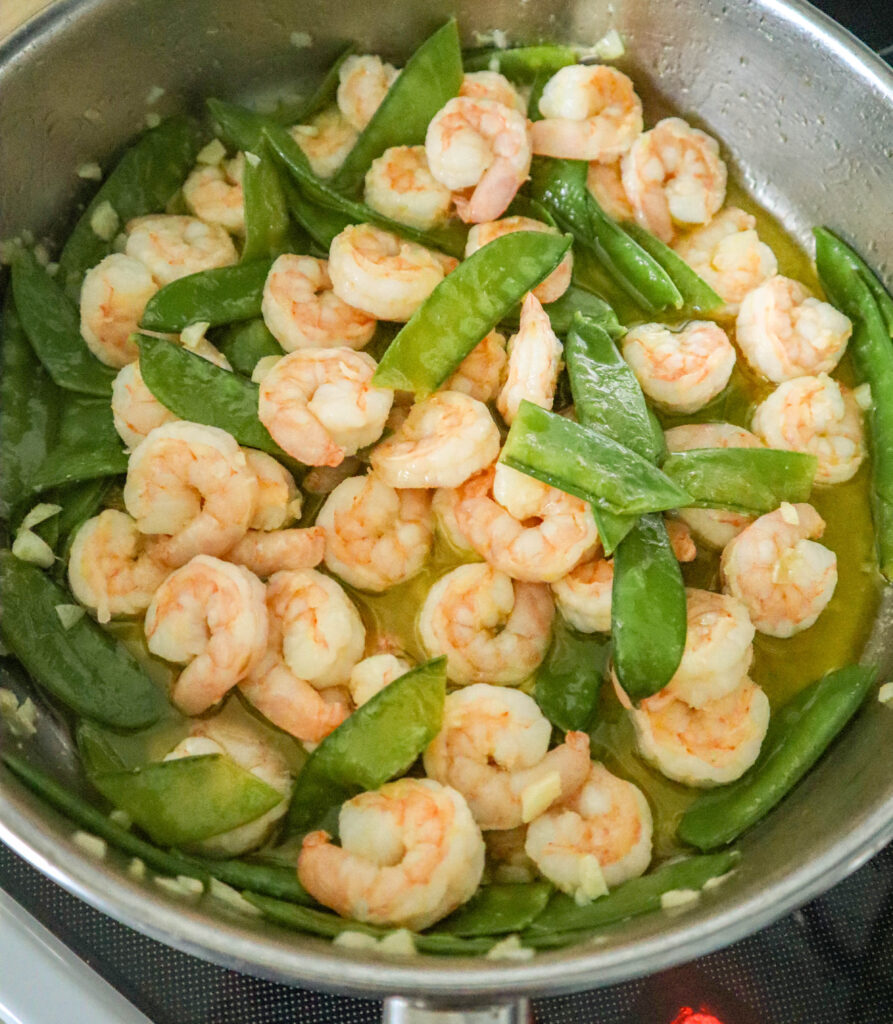 shrimp done in skillet for shrimp with pea pods