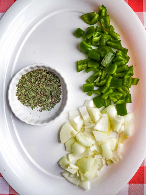 chopped green pepper chopped onion basil and oregano