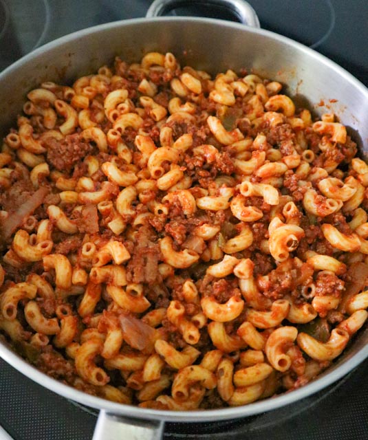 american chop suey done still in skillet