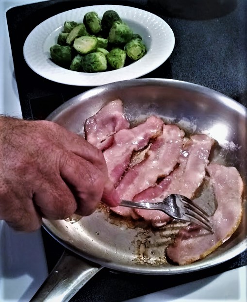 frying bacon for sauteed brussels sprouts