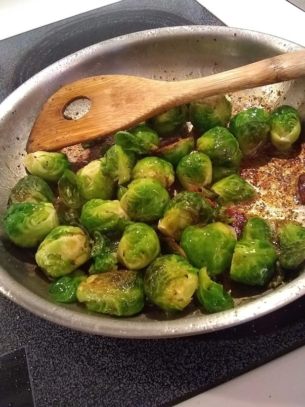 brussels sprouts are sauteed to a light brown