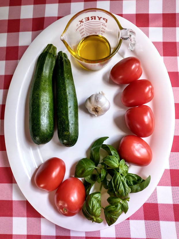 tomato and zucchini sauce ingredients plum tomatoes zucchini garlic basil olive oil