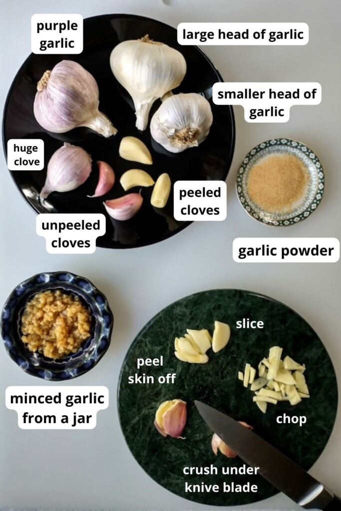 fresh garlic display with explanatory text