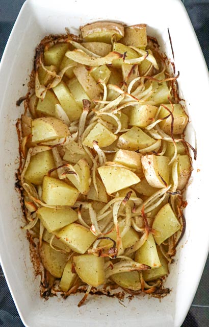 potato and onion casserole just out of the oven