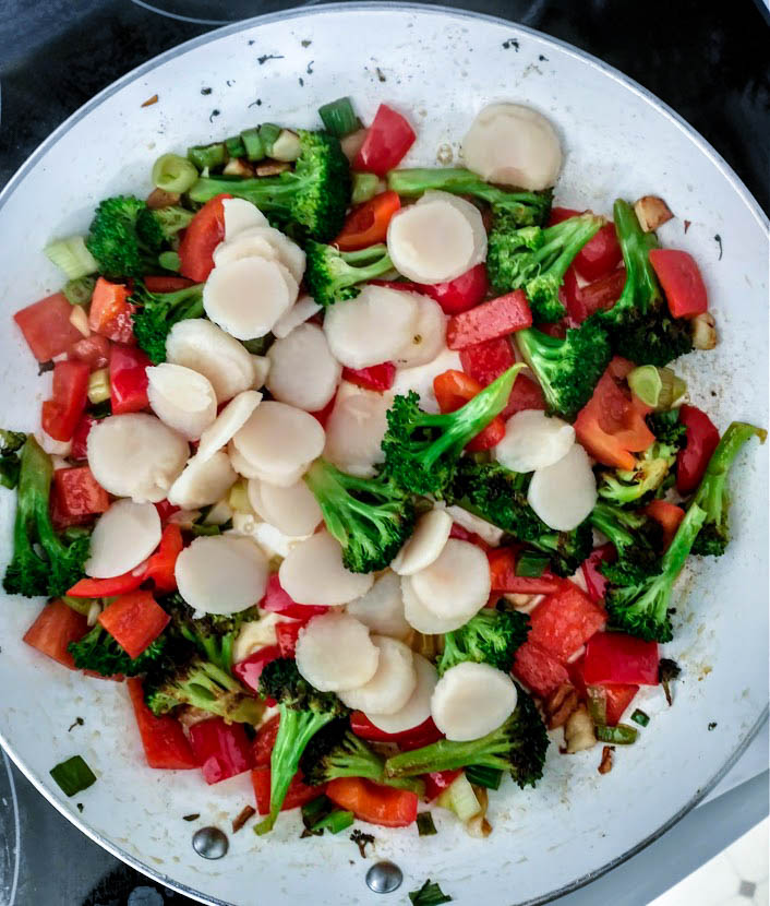 add water chestnuts to the skillet