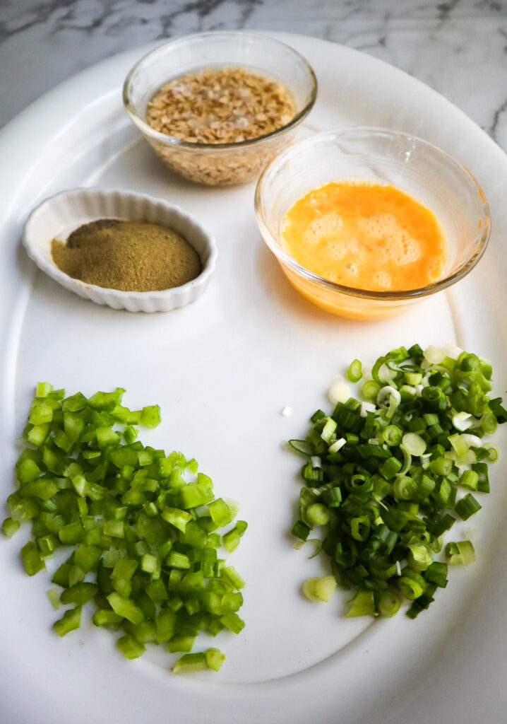 chopped scallions and celery beaten egg and measured spices