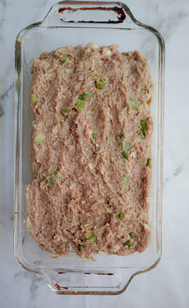 ground turkey meatloaf mixture in loaf pan