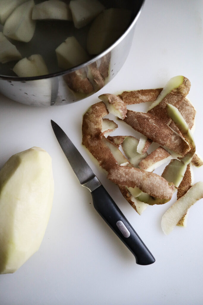 Potato peeled with paring knife