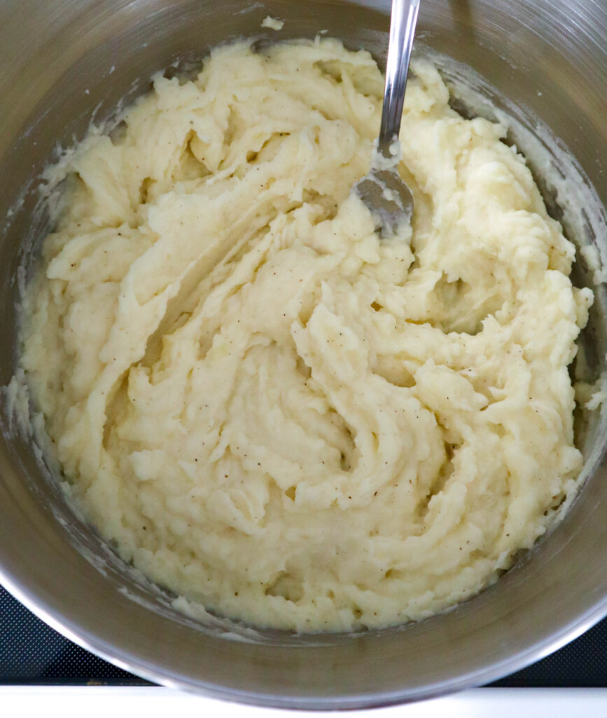 pan of mashed potatoes finished