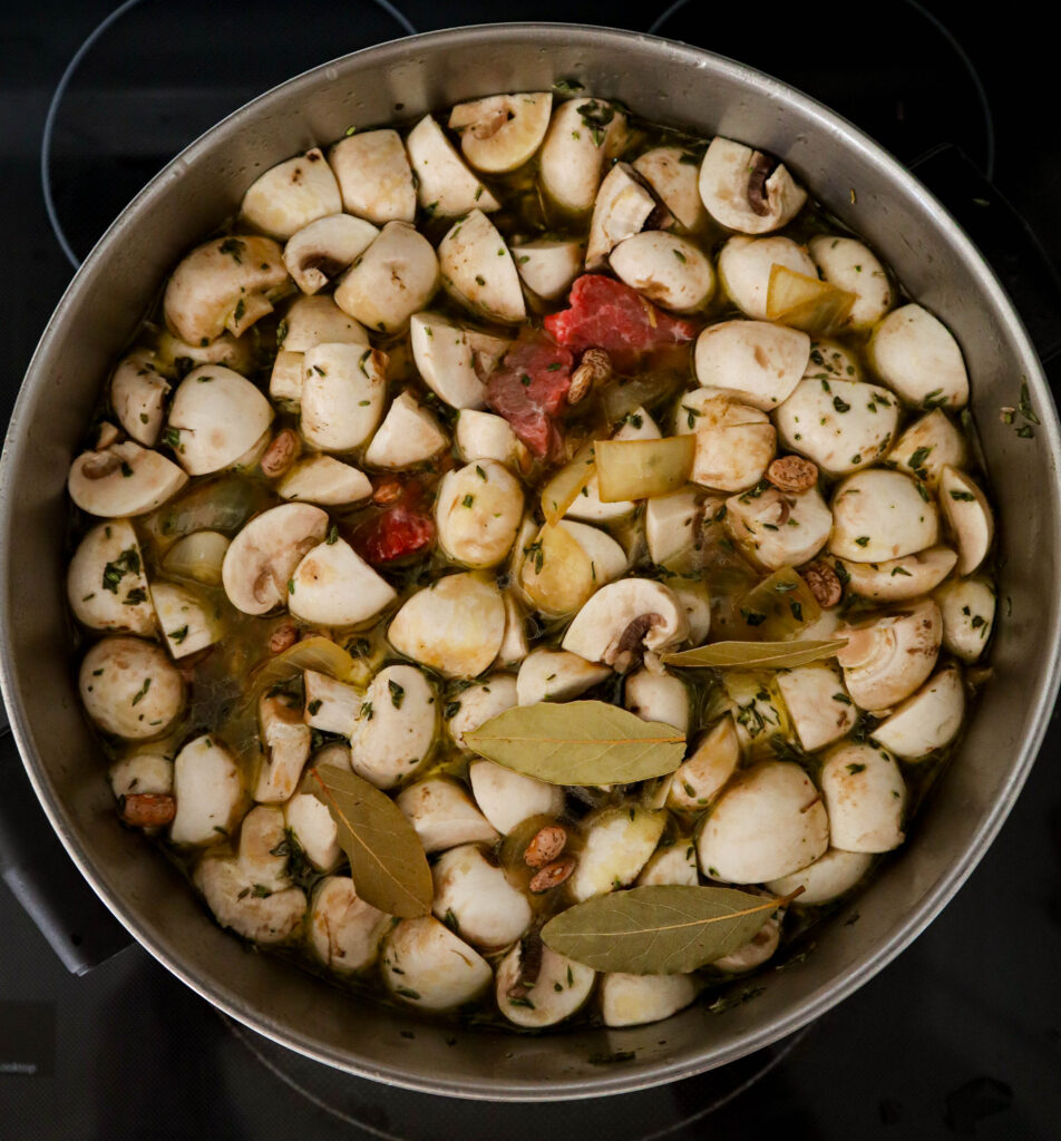 stew ingredients in the dutch oven