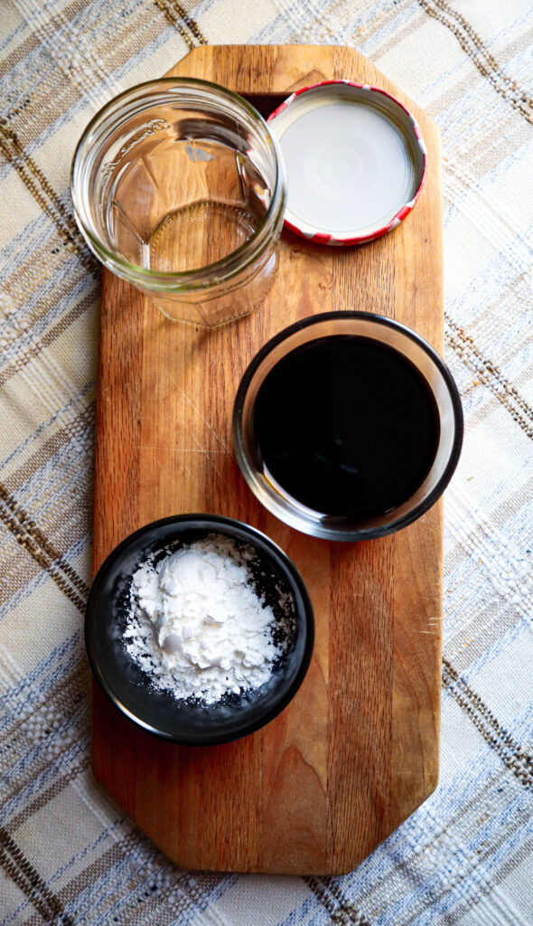 soy sauce and cornstarch and a jar to make a slurry