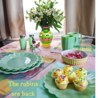 april dinner table in yellows pinks and greens the robins are back