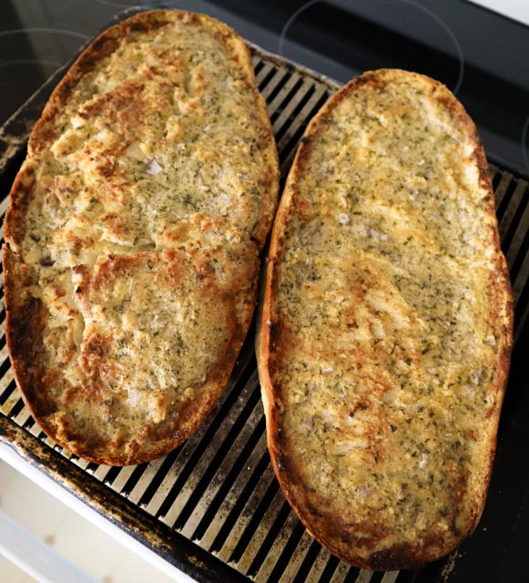 garlic bread out of the oven lightly browned