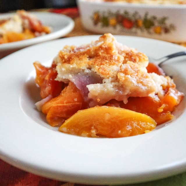 nectarine cobbler served in a bowl