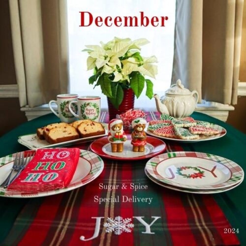 december table setting with sugar and spice serving joy red white and green colors