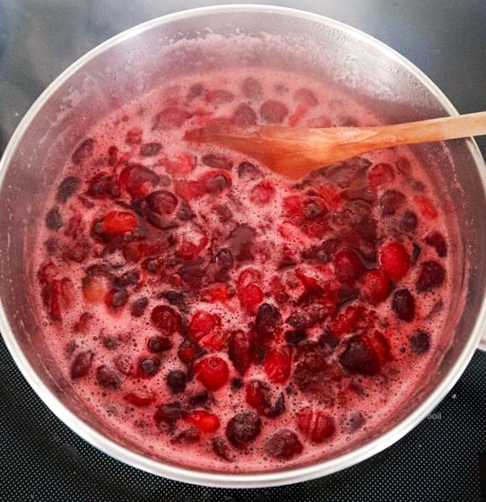 cranberries simmering in sugar and water